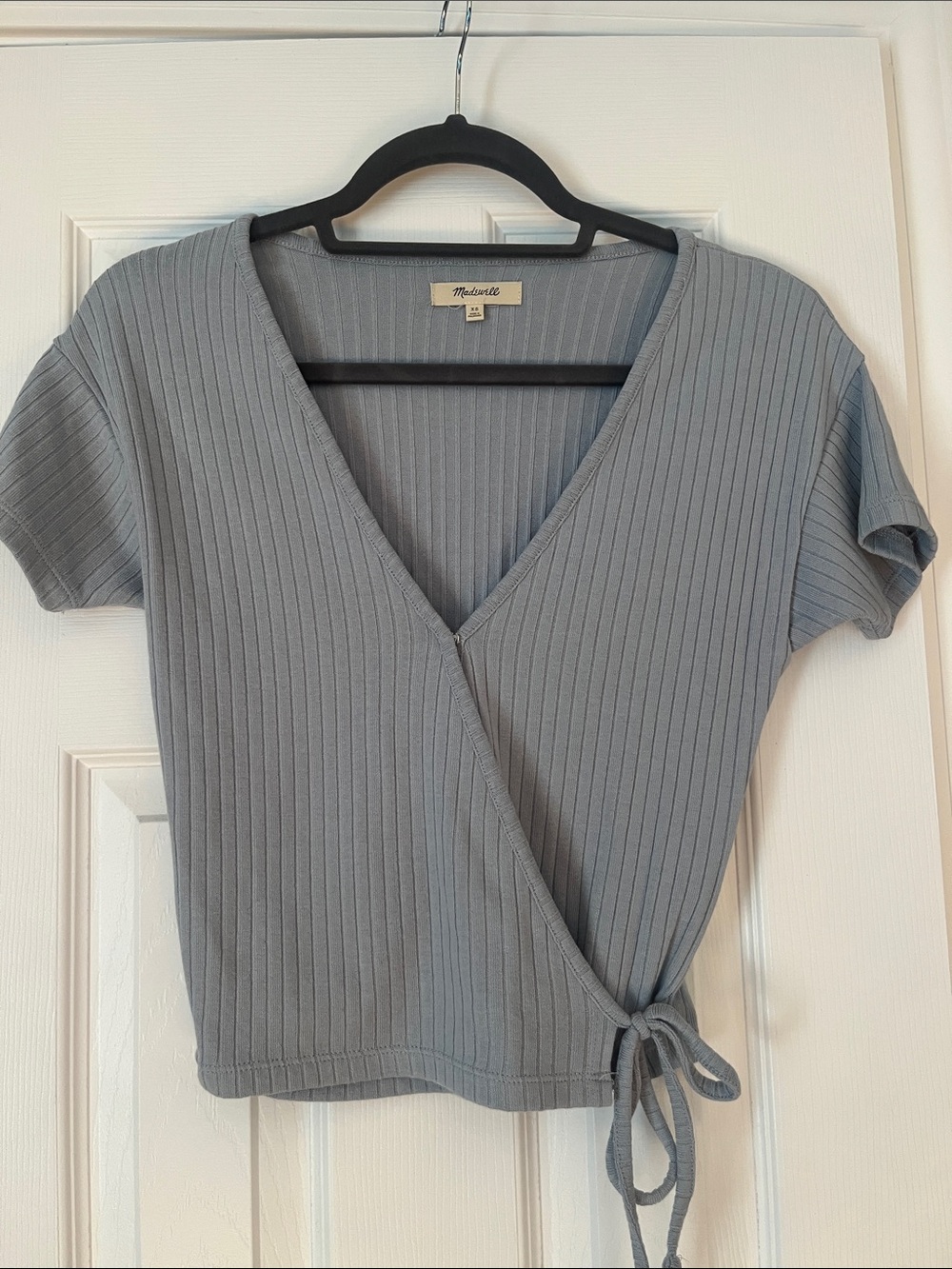 Madewell Light Blue Ribbed Wrap Crop Top